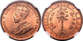CEYLON. George V. 
Copper &frac12; cent, 1926. 
Obverse: Crowned bust facing left
Lettering: GEORGE V KING AND EMPEROR OF INDIA
Engraver: Edgar Be...