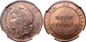 CHILE. 
Copper-nickel 1/2 centavo, 1871 SO. 
Obv: REPUBLICA DE CHILE, liberty head left; mint-mark below. Rev: ECONOMIA ES RIQUEZA around denominati...
