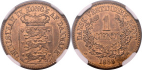 DENMARK. DANISH WEST INDIES. Christian IX. 
Bronze 1 cent, 1868. 
Obv: CHRISTIAN IX KONGE AF DANMARK, crowned coat of arms. Rev: DANSK VESTINDISK MU...