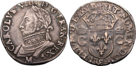 FRANCE. Henry III, in the name of Charles IX. 
Silver 1 teston, 1575. Toulouse. 
Obv: CAROLVS VIIII D G FRAN REX, laureate and armoured bust left. R...