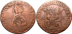 FRANCE. DOMBES. 
Billon 1 liard, 1607. Henri II. 
Fine. 

Reference: PA-5155
Diameter: 16.5 mm.
Weight: 1.05 g.
Composition: Billon.

PLEASE ...