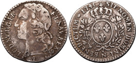 FRANCE. Louis XV. 
Silver 1/10 &Eacute;cu, 1741. Montpellier. 
Obv: LUD XV D G FR ET NAV REX, laureate head left. Rev: SIT NOMEN DOMINI BENEDICTUM, ...