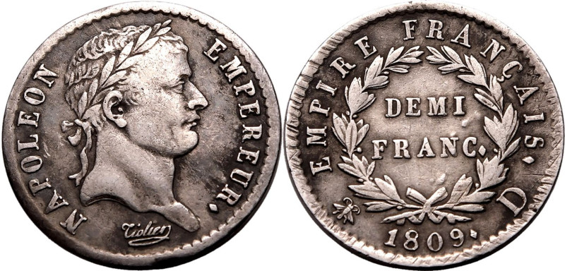 FRANCE. 
Silver 1/2 franc, 1809 D. Napoleon I. 
Very fine. 

Reference: KM-6...