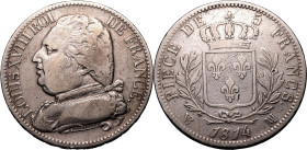 FRANCE. Louis XVIII. 
Silver 5 francs, 1814 MA. Marseille. 
Obv: LOUIS XVIII ROI DE FRANCE, clothed bust left. Rev: PIECE DE 5 FRANCS, crowned and w...