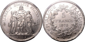 FRANCE. 
Silver 5 francs, 1873 A. Paris. 
Dies by Augustin Dupr&eacute; and D&eacute;sir&eacute;-Albert Barre. Alfred Renouard de Bussi&egrave;re, m...