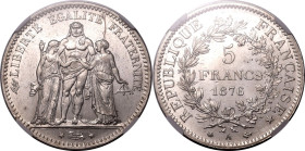 FRANCE. 
Silver 5 francs, 1876 A. Paris. 
Dies by Augustin Dupr&eacute; and D&eacute;sir&eacute;-Albert Barre. Alfred Renouard de Bussi&egrave;re, m...