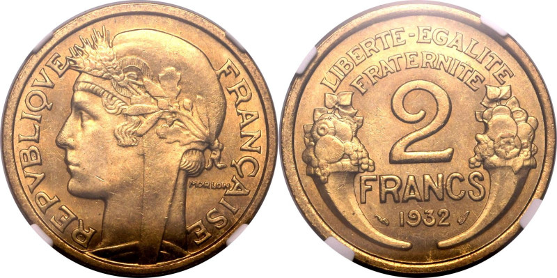 FRANCE. 
Aluminium-bronze 2 francs, 1932. 
In secure plastic holder, graded NG...