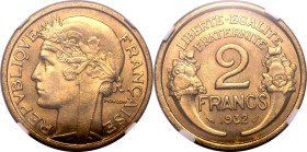 FRANCE. 
Aluminium-bronze 2 francs, 1932. 
In secure plastic holder, graded NGC MS 65, certification number 5778592-003. 

NGC Census in this grad...