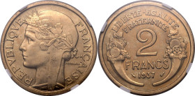 FRANCE. 
Aluminium-bronze 2 francs, 1937. 
In secure plastic holder, graded NGC MS 64, certification number 6631641-009. 

NGC Census in this grad...