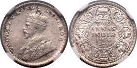 INDIA. BRITISH. George V. 
Silver 2 annas, 1916. 
In secure plastic holder, graded NGC MS 63, certification number 6637542-009. 

NGC Census in th...