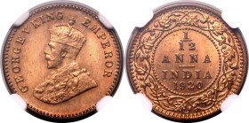 INDIA. BRITISH. George V. 
Bronze 1/12 anna, 1920(C). 
In secure plastic holder, graded NGC MS 66 RD, certification number 6632540-057. 

NGC Cens...