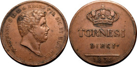 ITALIAN STATES. KINGDOM OF THE TWO SICILIES. Ferdinand II. 
Copper 10 tornesi, 1839. 
Obv: FERDINANDVS II. D. G. REGNI VTR. SIC. ET HIER. REX, bare ...