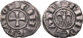 ITALIAN STATES. KINGDOM OF SICILY. Enrico VI, 1194-1197. 
Billon denaro, 1194-1197. Messina. 
Eagle, head facing left over cross. Nicely toned . 
V...