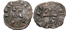 ITALIAN STATES. KINGDOM OF SICILY. Conrad I, 1250-54. 
Billon mezzo denaro, 1250-54. Messina. 
Dark light glossy toning. 
Very fine. 

Reference:...