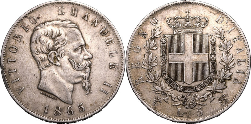 ITALY. Victor Emmanuel II. 
Silver 5 lire, 1865 T BN. Turin. 
Obv: VITTORIO EM...