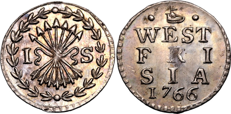 NETHERLANDS. WEST FRIESLAND (DUTCH REPUBLIC). 
Silver 1 bezemstuiver, 1766. Enk...