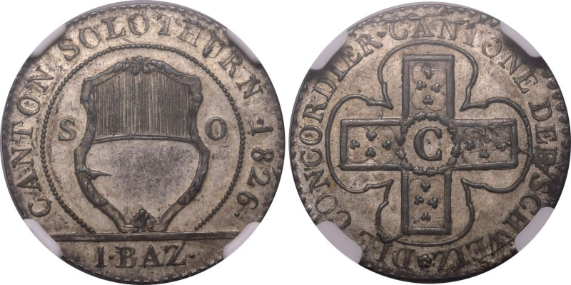 SWITZERLAND. CANTON OF SOLOTHURN. 
Billon 1 batzen, 1826. 
Value as 'BAZ'; Rar...