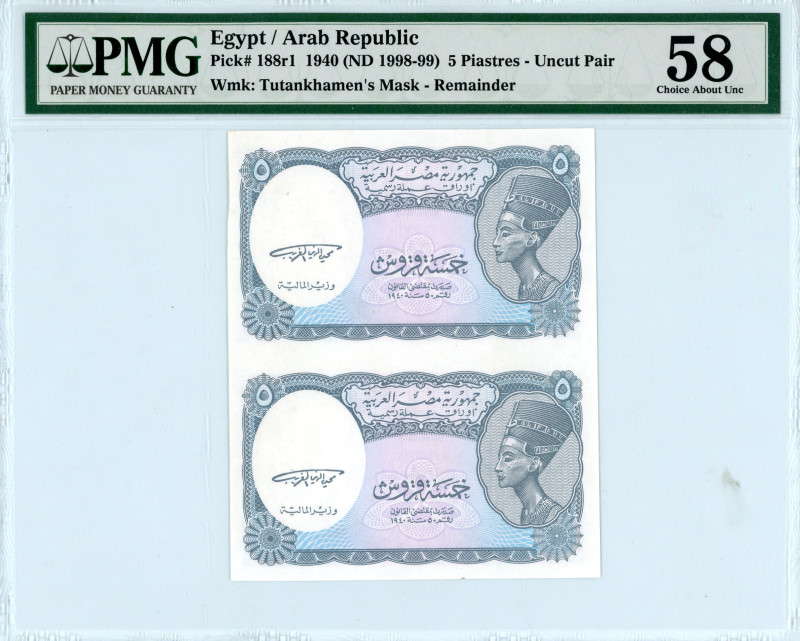 Egypt / Arab Republic
Uncut Pair of 5 Piastres, 1940 (ND 1998-1999)
Remainder
Wa...