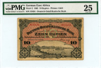 German East Africa
Deutsch-Ostafrikanische Bank
10 Rupien, 15th June 1905
S/N 33434
Printer: G&D
Pick 2

Graded Very Fine 25 PMG.