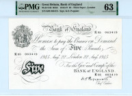 Great Britain
Bank of England, London
5 Pounds, 22 August 1945 (1944-1947)
S/N K05 063419
Signature of K.O. Peppiatt
Thick Paper
Pick 342

Graded Choi...