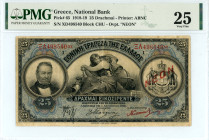 Greece
National Bank of Greece (ΕΘΝΙΚΗ ΤΡΑΠΕΖΑ ΤΗΣ ΕΛΛΑΔΟΣ)
25 Drachmai, 1 August 1918 (1918-1919)
S/N ΞΛ498540, Block χγ
Red ‘NEON’ overprint
Signatu...