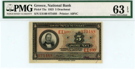 Greece
National Bank of Greece (ΕΘΝΙΚΗ ΤΡΑΠΕΖΑ ΤΗΣ ΕΛΛΑΔΟΣ)
5 Drachmai, 28 April 1923
Signature with rubber-stamp
S/N ΕΣ100 073488
Printer: ABNC
Pick ...