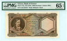Greece
Bank of Greece (ΤΡΑΠΕΖΑ ΤΗΣ ΕΛΛΑΔΟΣ)
1000 Drachmai, ND (1944)
S/N E.03 525479
Printer: BWC
Watermark: Miltiades’ Head
Pick 172a; Pitidis 54

Gr...