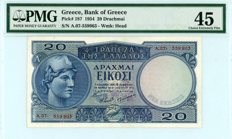 Greece
Bank of Greece (ΤΡΑΠΕΖΑ ΤΗΣ ΕΛΛΑΔΟΣ)
20 Drachmai, 15th January 1954 - New...