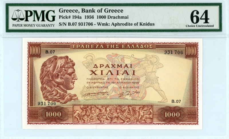 Greece
Bank of Greece (ΤΡΑΠΕΖΑ ΤΗΣ ΕΛΛΑΔΟΣ)
1000 Drachmai, 16th April 1956
S/N B...