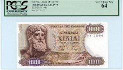 Greece
Bank of Greece (ΤΡΑΠΕΖΑ ΤΗΣ ΕΛΛΑΔΟΣ)
1000 Drachmai, 1st November 1970
S/N 01I 335499
Watermark: Aphrodite of Knidus
Pick 198a; Pitidis 185a

Gr...