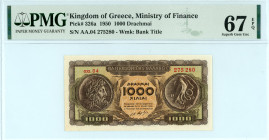Greece
Kingdom of Greece (ΒΑΣΙΛΕΙΟΝ ΤΗΣ ΕΛΛΑΔΟΣ)
Ministry of Finance
1000 Drachmai, 10th July 1950
S/N αα.04 275280
Watermark: Βank Title
Pick 326a; P...