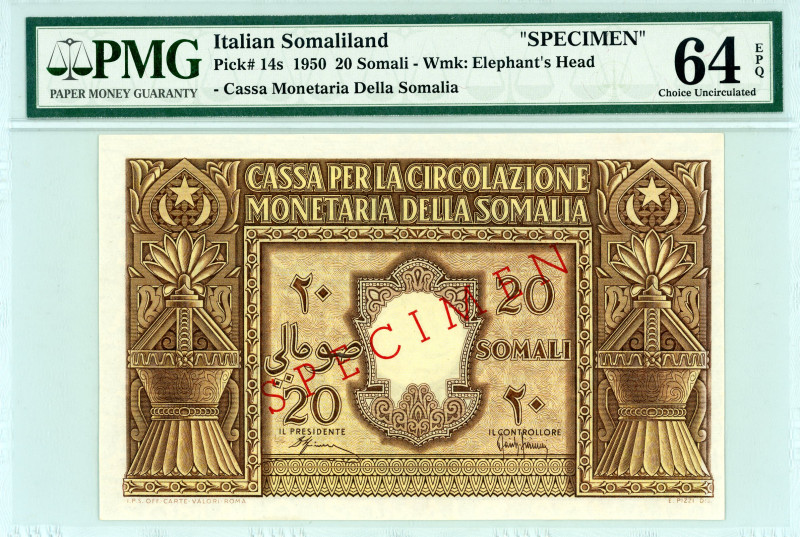 Italian Somaliland
Cassa Monetaria Della Somalia
Specimen 20 Somali, 1950
S/N -
...