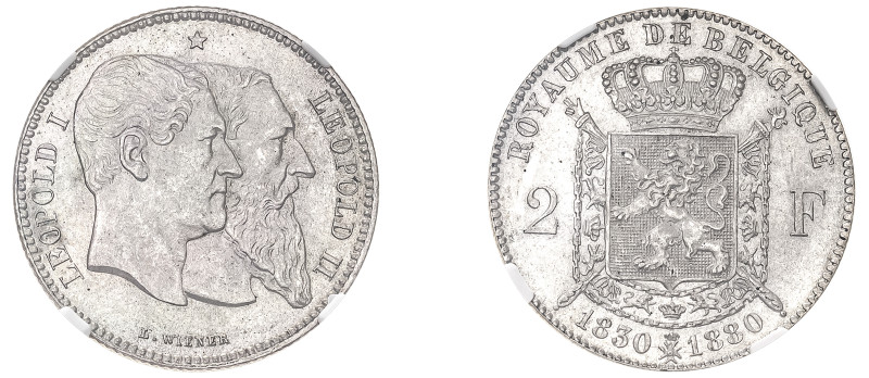 Belgium, Leopold II, 1865-1909. 2 Francs, 1880, 50th Independence Anniversary, B...