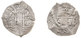 Bolivia, Philip IV, 1621-1665 or Charles II, 1665-1700. Cob 8 Reales, 166(-) P E, Potosi mint, 26.62g (KM21 or 26).

About very fine or better, struck...