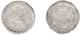 Bolivia, Charles IV, 1788-1808. 8 Reales, 1790 PTS PR, Potosi mint (KM64).

Lustrous example with steel grey tone.

Graded AU55 NGC.