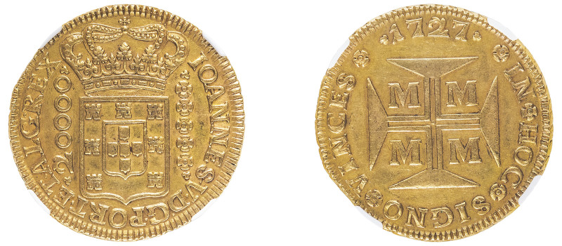 Brazil, Joao VI, 1706-1750. AV 20.000 Reis, 1727 M, Minas Gerais mint (KM117; Fr...