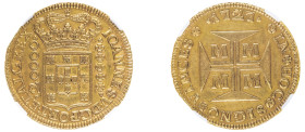 Brazil, Joao VI, 1706-1750. AV 20.000 Reis, 1727 M, Minas Gerais mint (KM117; Fr. 33).

An impressive large gold coin with golden cabinet tone and str...