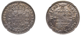 Brazil, John VI the Clement, Prince Regent, 1799-1816. 960 Reis, 1816 B, Bahia mint (KM307.1).

Light grey tone with attractive golden hues throughout...