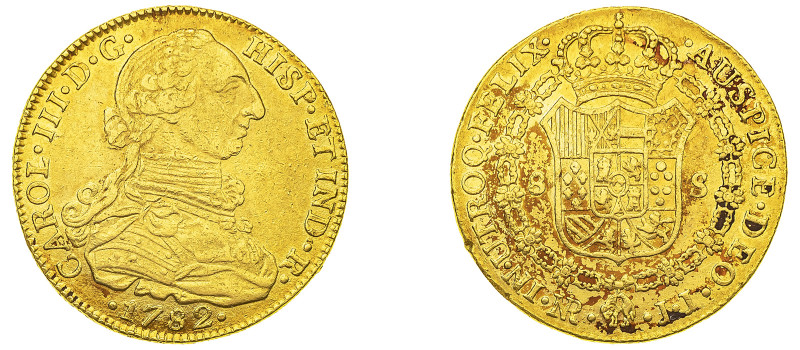 Colombia, Charles III, 1759-1788. AV 8 Escudos, 1782 NR JJ, Nuevo Reino mint, 27...