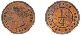 Cyprus, British Administration, Victoria, 1837-1901. 1/4 Piastre, 1887, Royal mint (KM1.1; Fitikides 8).

An exceptional reflective red and purple pat...
