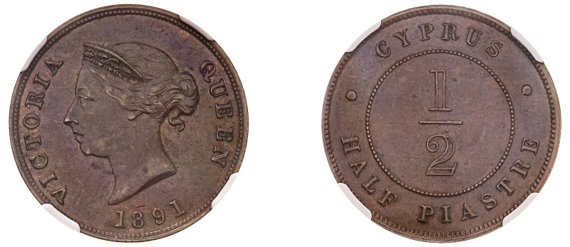 Cyprus, British Administration, Victoria, 1837-1901. 1/2 Piastre, 1891, Royal mi...