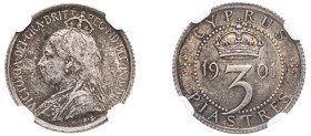 Cyprus, British Administration, Victoria, 1837-1901. 3 Piastres, 1901, Royal mint (KM4; Fitikides 40).

Medium grey toning with multi-colour highlig...