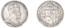 Cyprus, British Administration, Edward VII, 1901-1910. 18 Piastres, 1907, Royal mint (KM10; Fitikides 50).

Light grey tone with uniform wear.

Graded...