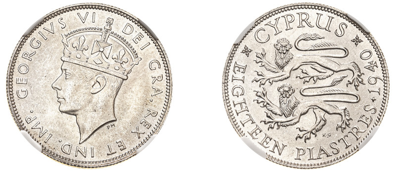 Cyprus, British Administration, George VI, 1936-1952. 18 Piastres, 1940, Royal m...