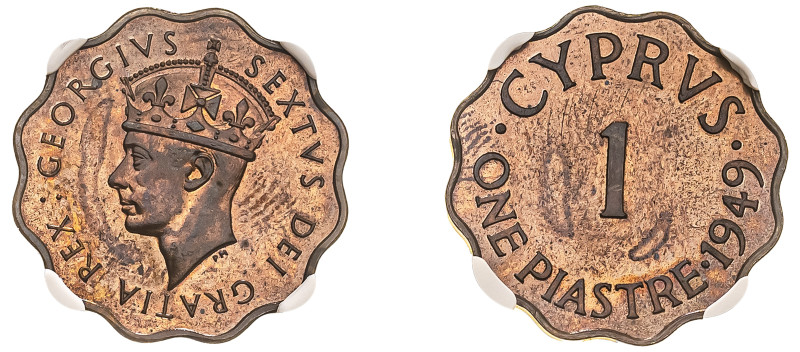 Cyprus, British Administration, George VI, 1936-1952. Proof Piastre, 1949, Royal...