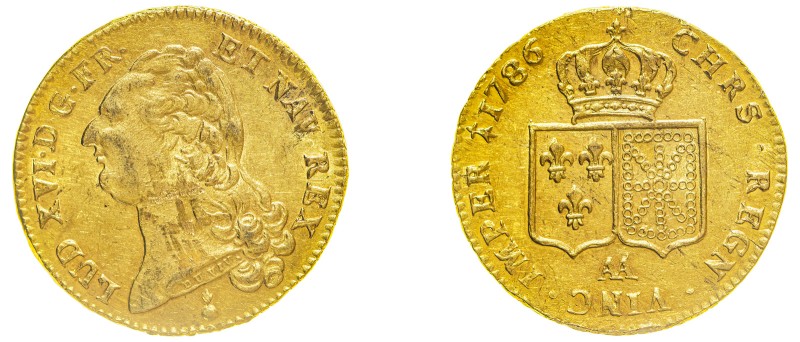 France, Louis XVI, 1774-1793. AV 2 Louis d’Or, 1786 AA, Metz mint, 15.26g (KM592...