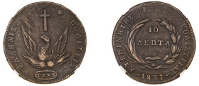 Greece, Governor I. Kapodistrias, 1828-1831. 10 Lepta, 1831 (KM12; Divo 4; Chase 440).

Graded AU Details, Obverse Damage NGC.