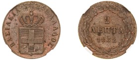 Greece, King Otto, 1832-1862. 2 Lepta, 1832, First Type, Munich mint (KM14; Divo 25a).

Uniform brown patina with traces of red around devices and s...