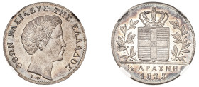 Greece, King Otto, 1832-1862. 1/2 Drachma, 1833, First Type, Munich mint (KM19; Divo 14a).

A mesmerising specimen with perfect strike and tone. Suita...