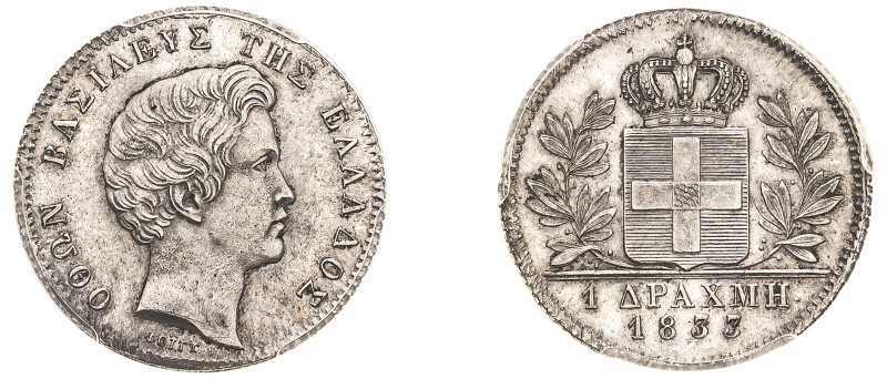 Greece, King Otto, 1832-1862. Drachma, 1833, First Type, Munich mint, Doubled Di...